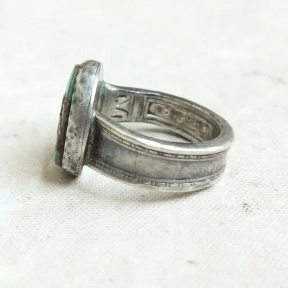 Vintage Sterling Silver Ring Turquoise Green 8.5 - Picture 10 of 13